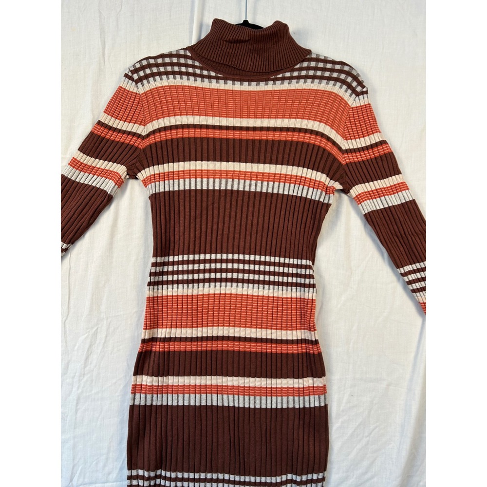 Fashion Nova Brown Orange Striped Ribbed Turtleneck Bodycon Midi Dress 1X #2260 - Picture 2 of 11